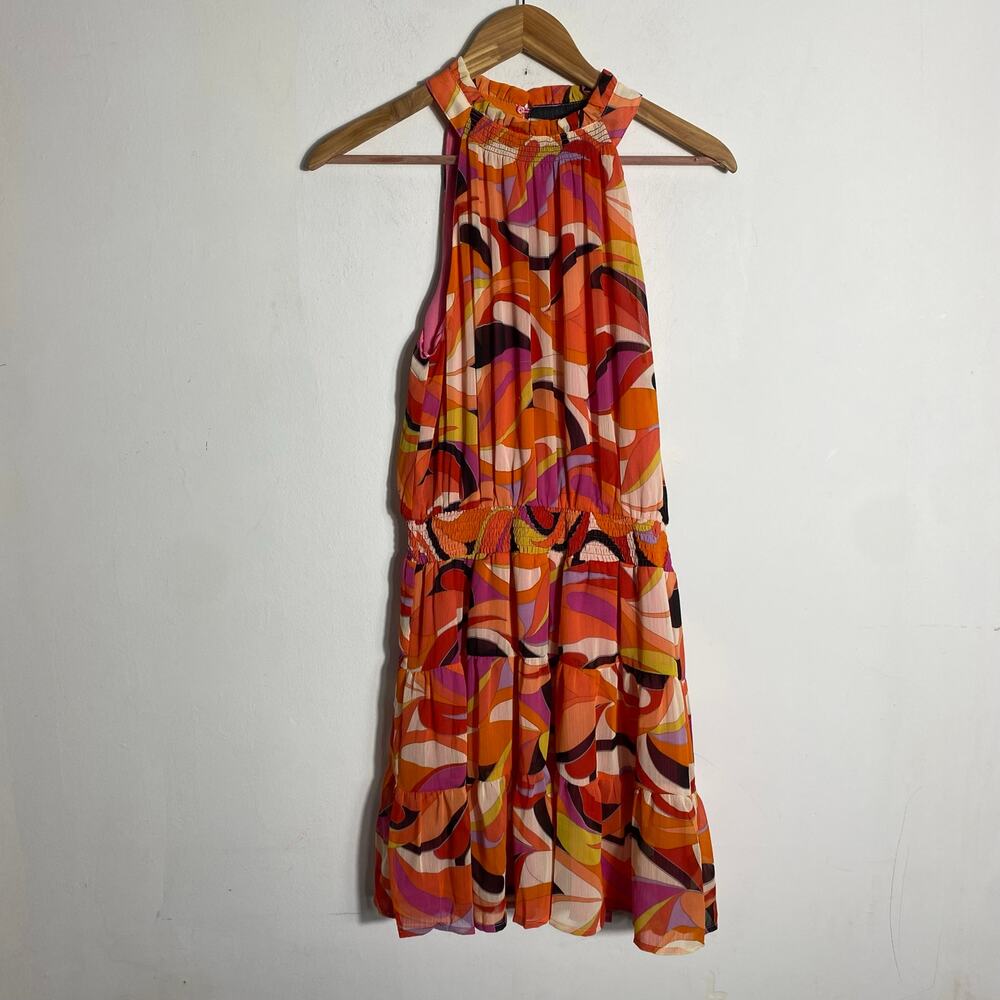 Fate Multicolored Sleeveless Mini Dress SZ M NWT‎ Retro Flowy Smocked Artsy Boho